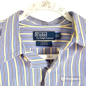 Polo Ralph Lauren classic fit dress shirt blue yellow strip long sleeve 16